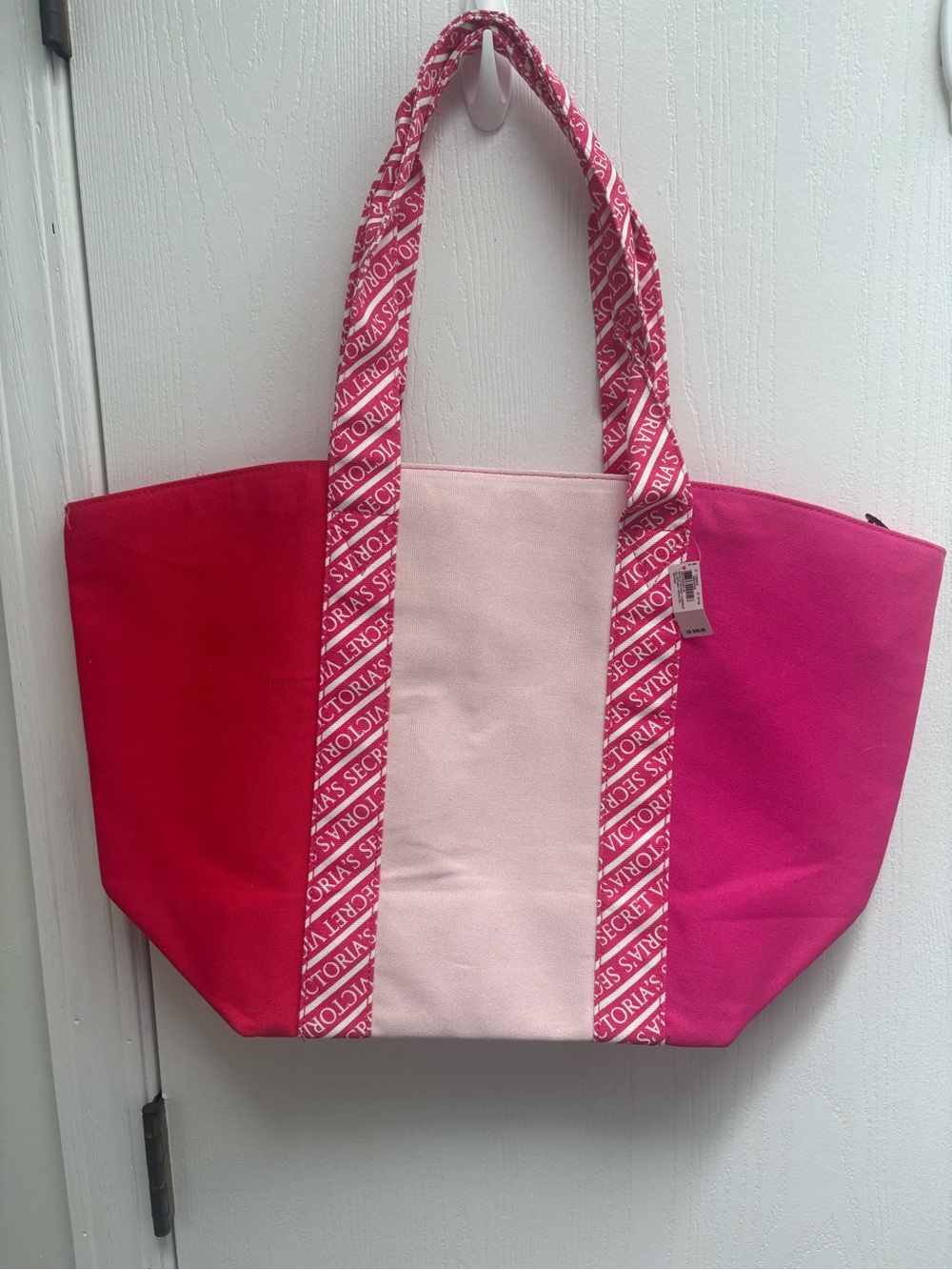 Victoria's Secret Pink & Fuchsia Canvas Tote with Logo Straps